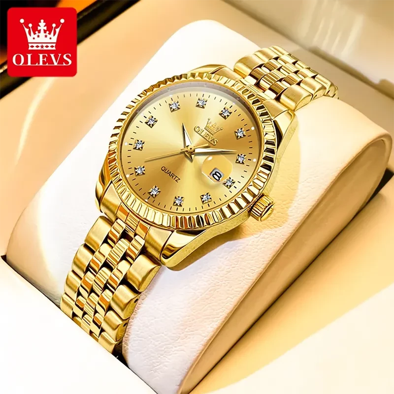 Olevs Luxury Gold Dial Gold-tone Ladies Watch | 5526